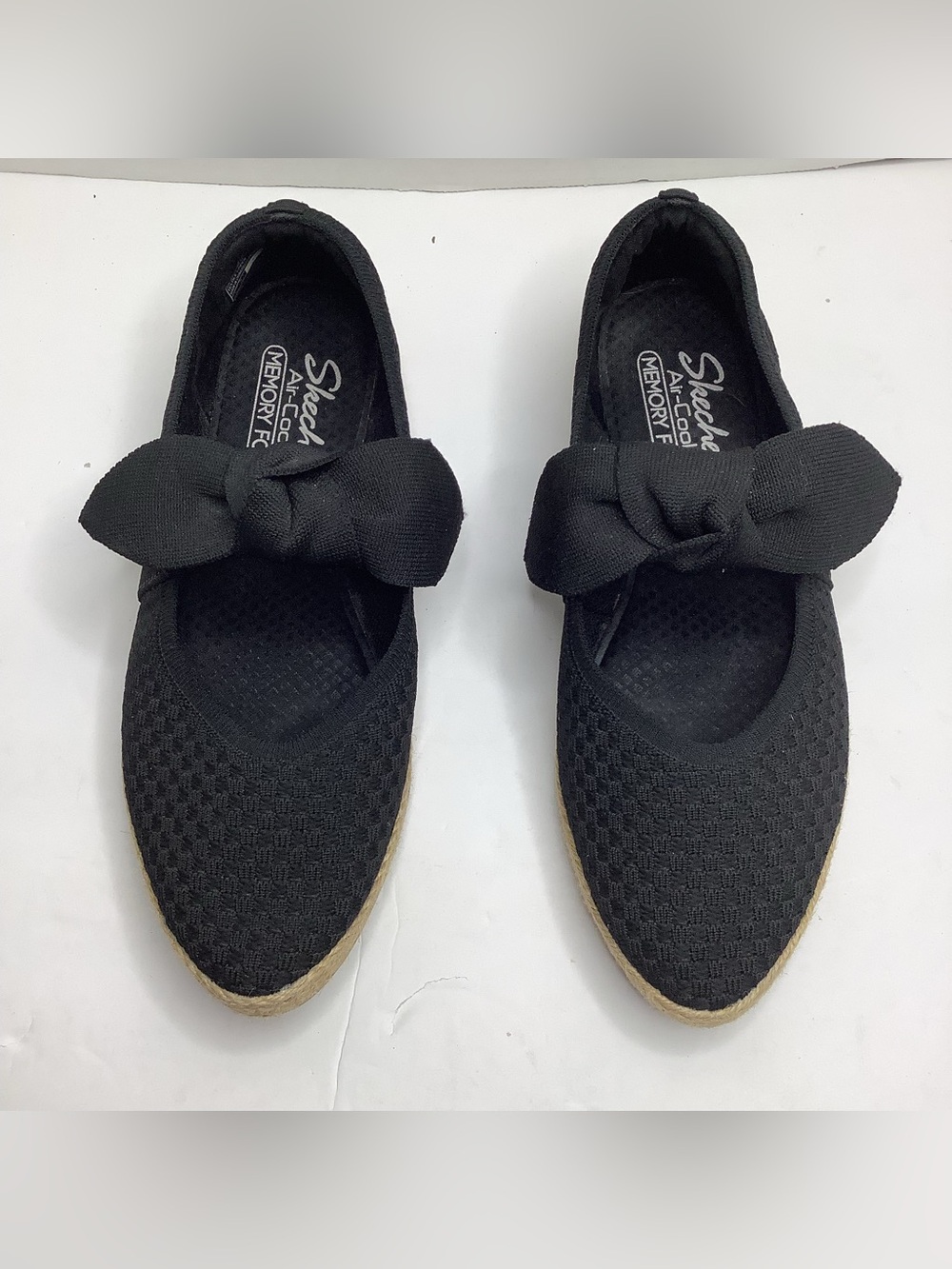 Skechers Black Knit Bow-Front Slip-On Flats